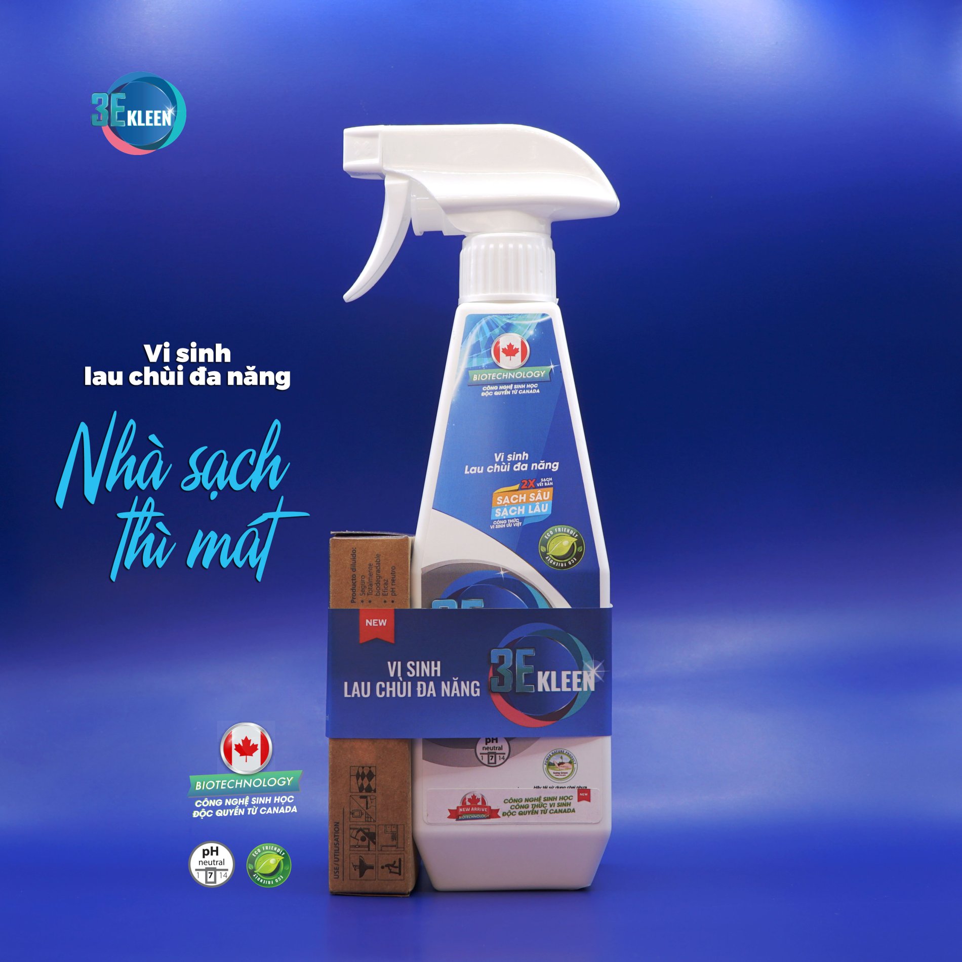 Lau đa năng sinh học 3E KLEEN 1-3 (3 ống 5ml kèm 1 bình rỗng 500ml)