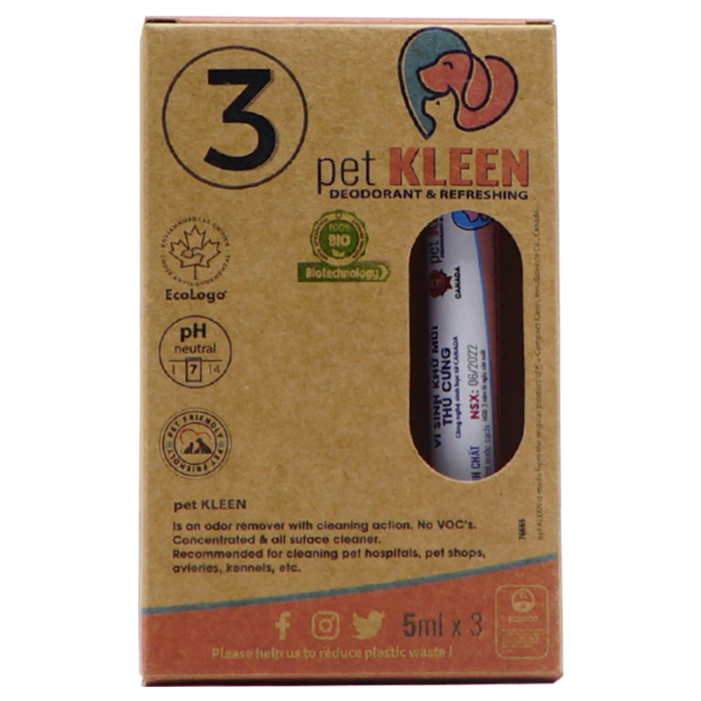 Khử mùi chuồng trại thú cưng sinh học pet KLEEN  hộp 3 ống 5ml