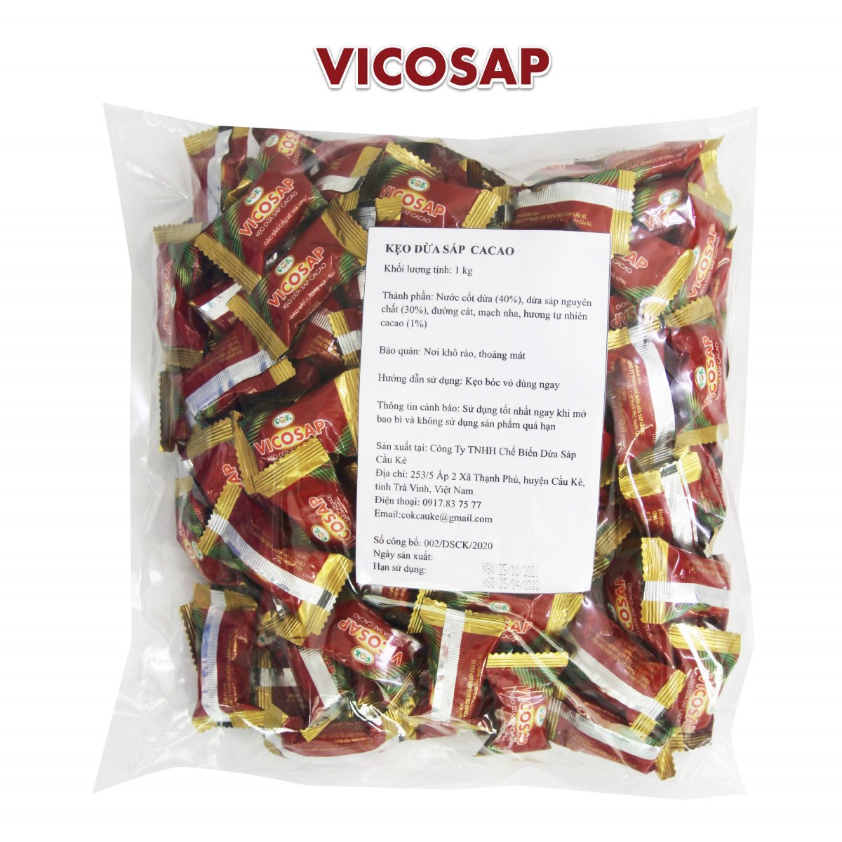 Kẹo dừa sáp vị ca cao túi 500g