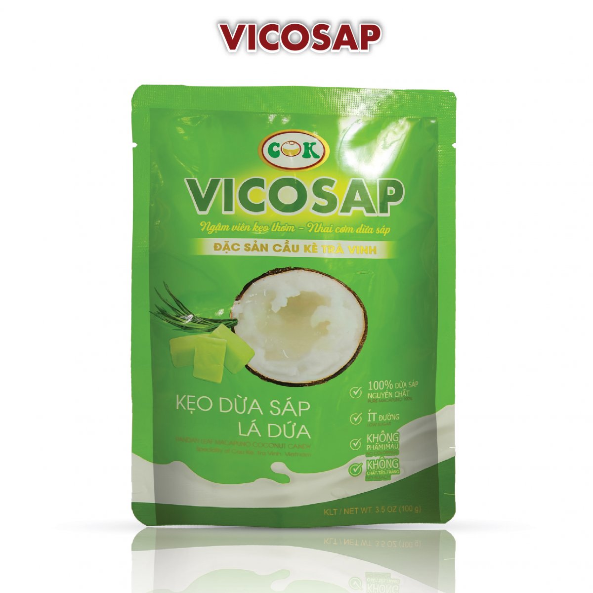 Kẹo dừa sáp vị lá dứa túi 100g